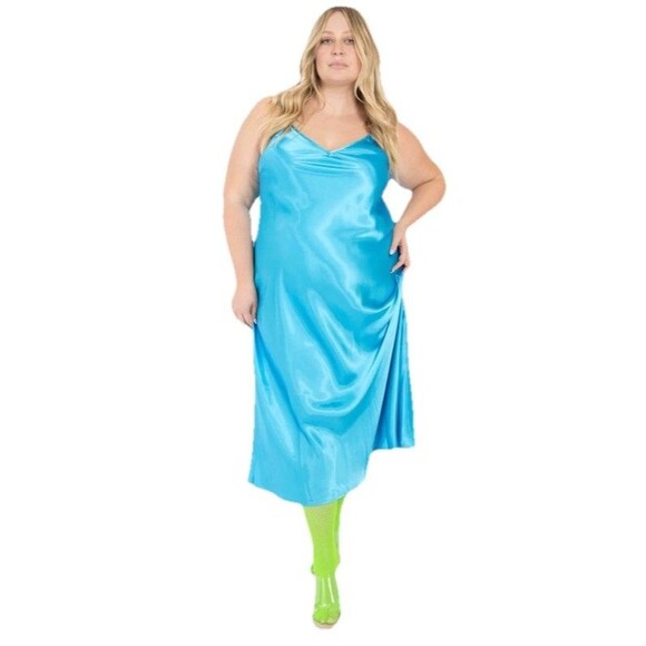 Sante Grace Vetements The Best Curve Bias Cut Satin Maxi Slip Dress Blue Size 2X - Picture 1 of 13